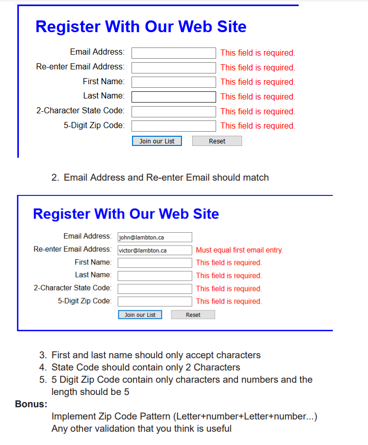 Solved 1. Form Validation (do Not Use Validation Plugin) A. | Chegg.com