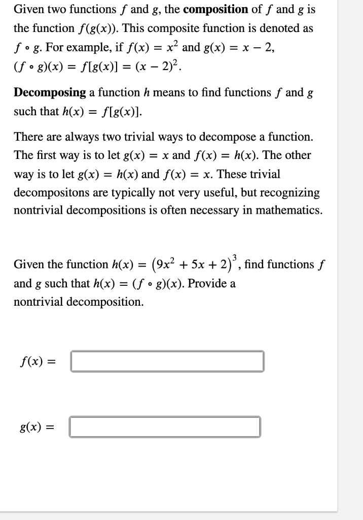 Solved Given Two Functions F And G The Composition Of F And