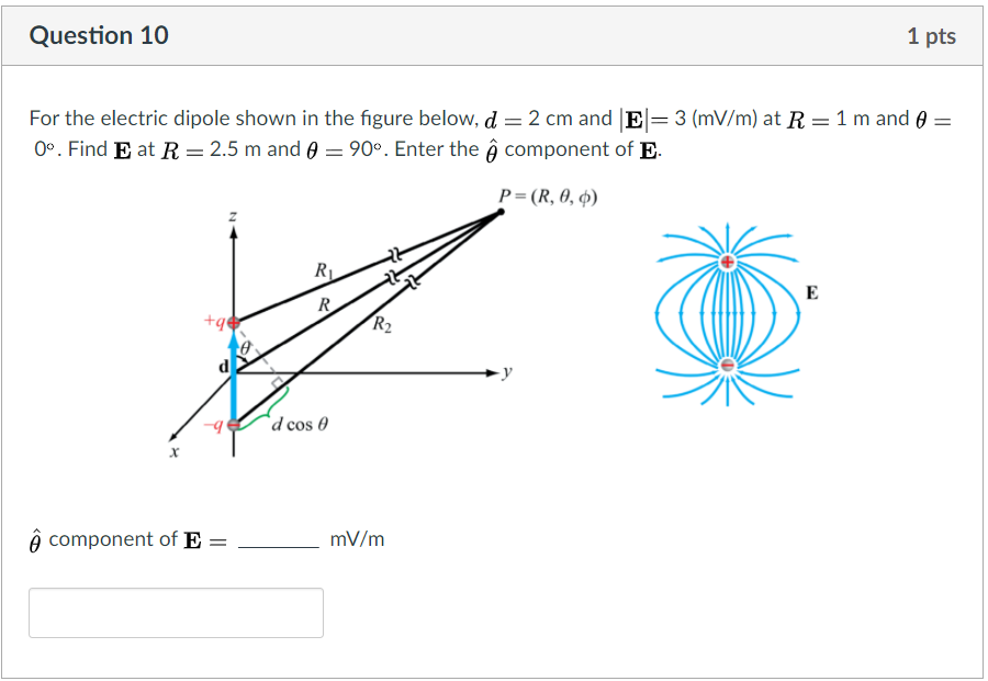 Solved Question 10 1 Pts For The Electric Dipole Shown In Chegg Com