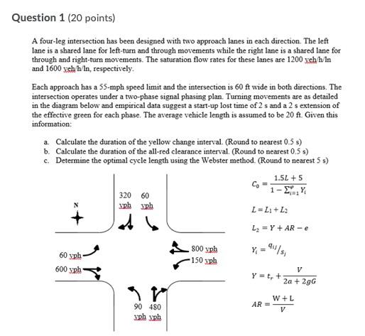 Solved Question 1 (20 points) A four-leg intersection has | Chegg.com