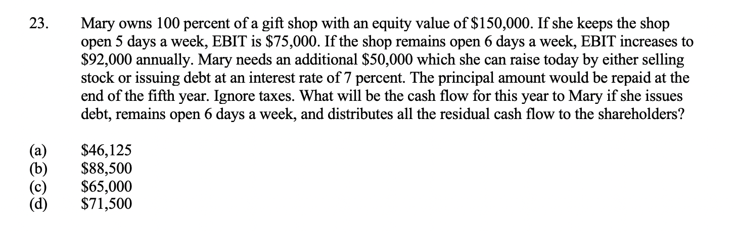 Solved 23. Mary owns 100 percent of a gift shop with an | Chegg.com