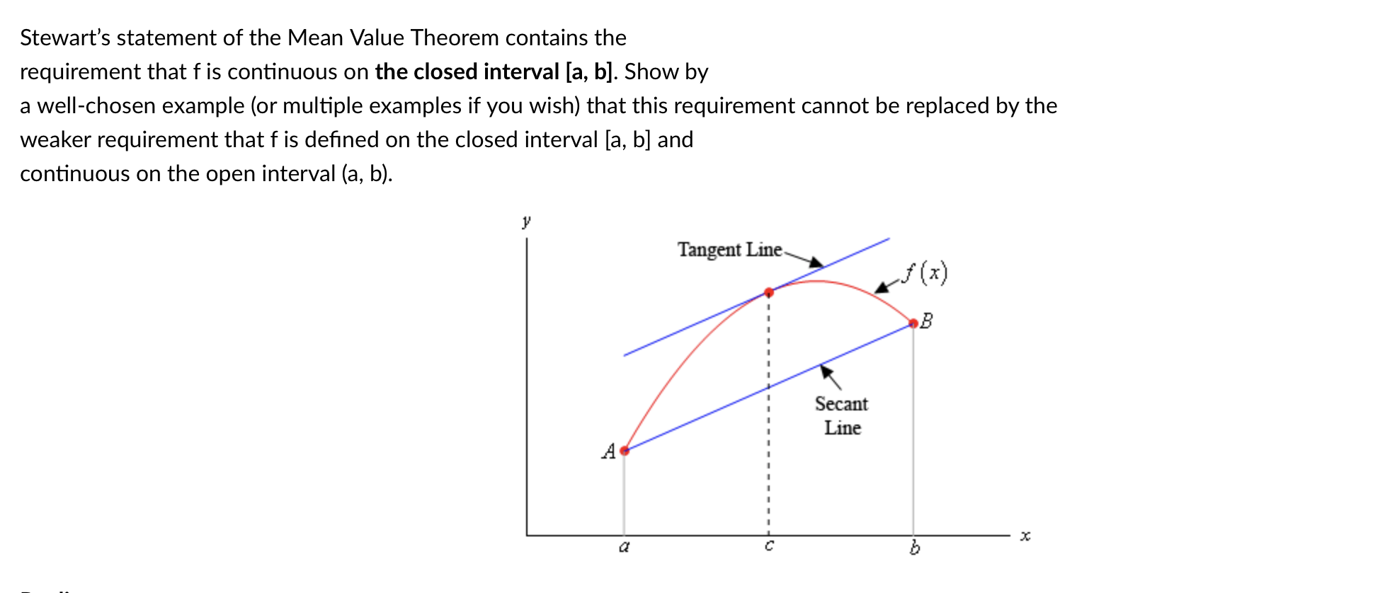 Solved Stewart's statement of the Mean Value Theorem | Chegg.com
