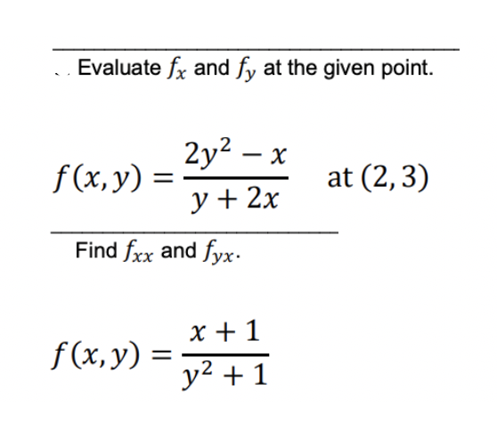 Solved Evaluate fx and fy at the given point. 2y2 – x f(x,y) | Chegg.com