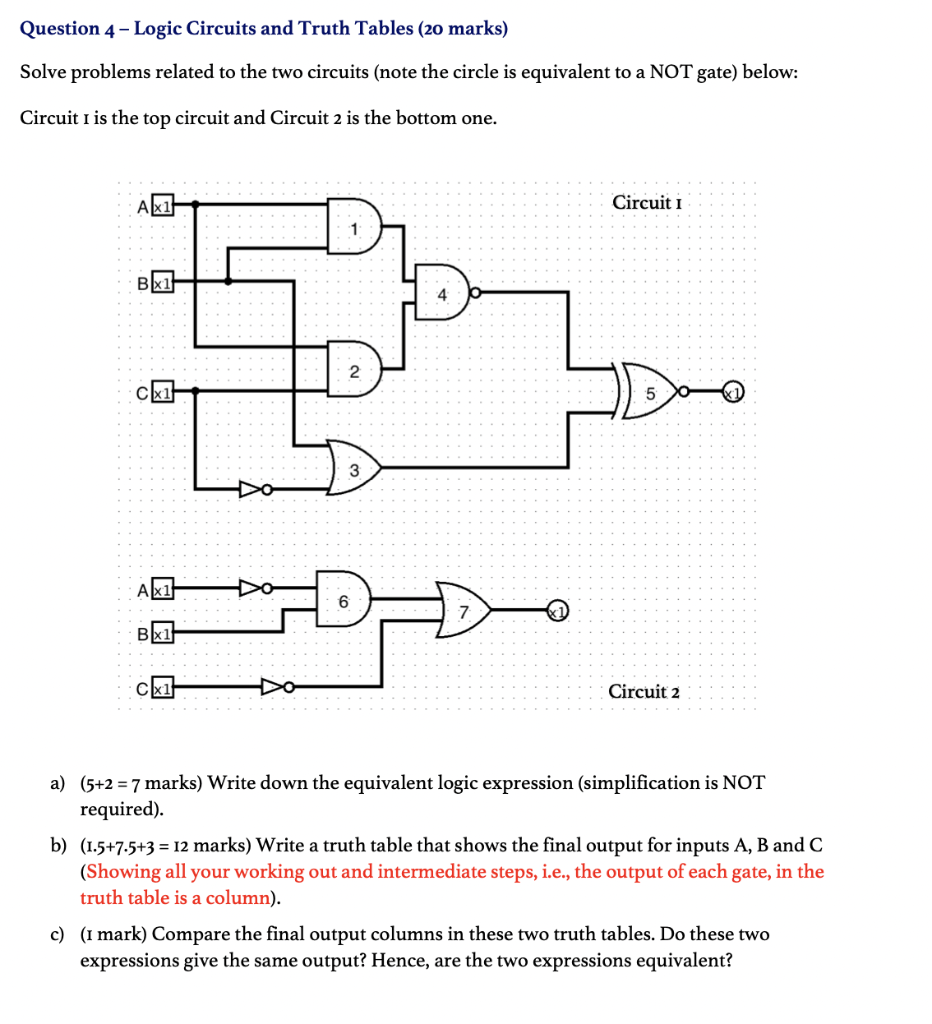 Solved Question 4 - Logic Circuits and Truth Tables (20 | Chegg.com