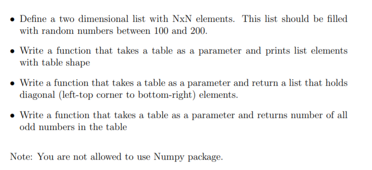 Solved • Define a two dimensional list with NxN elements. | Chegg.com