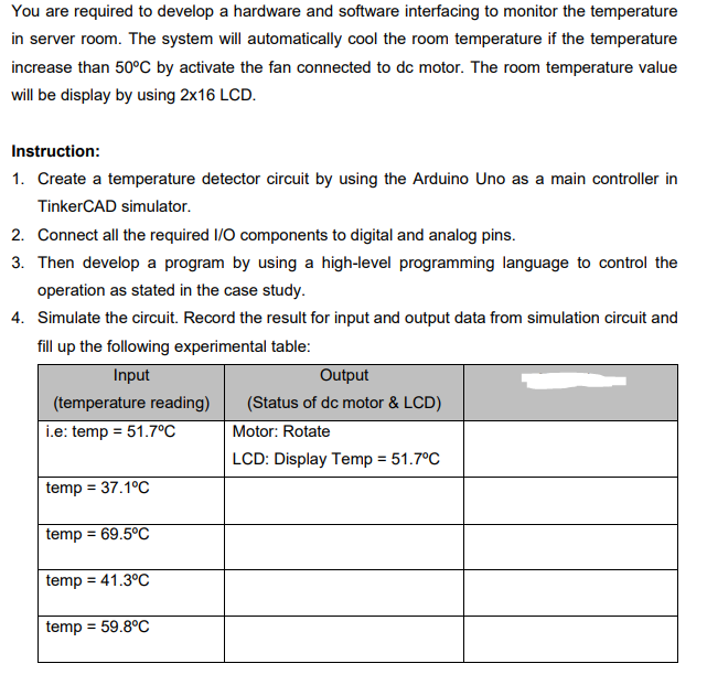 arduino temperature arduino system a) use | Chegg.com