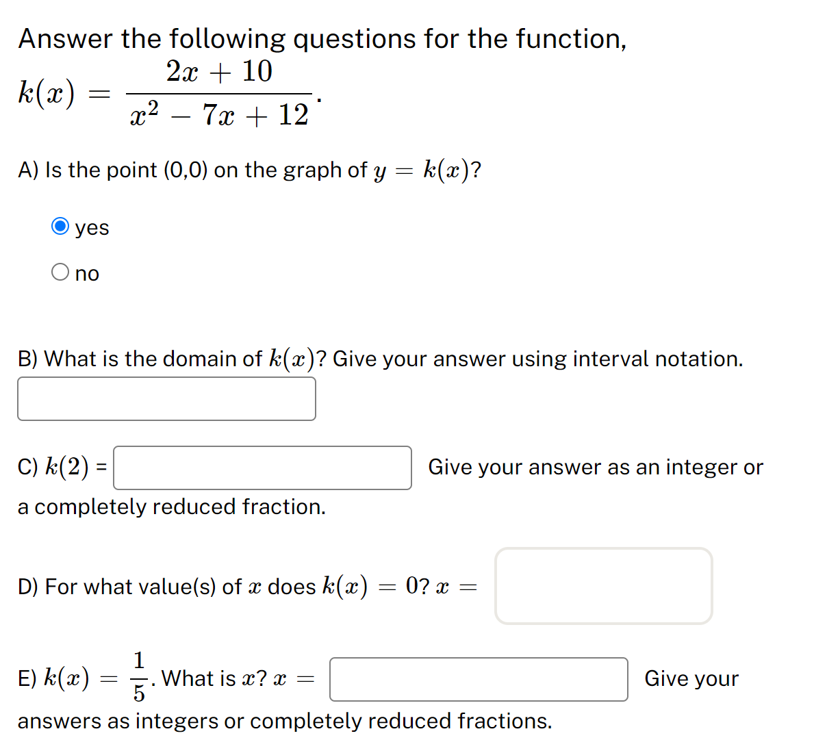 Solved Answer the following questions for the function, | Chegg.com