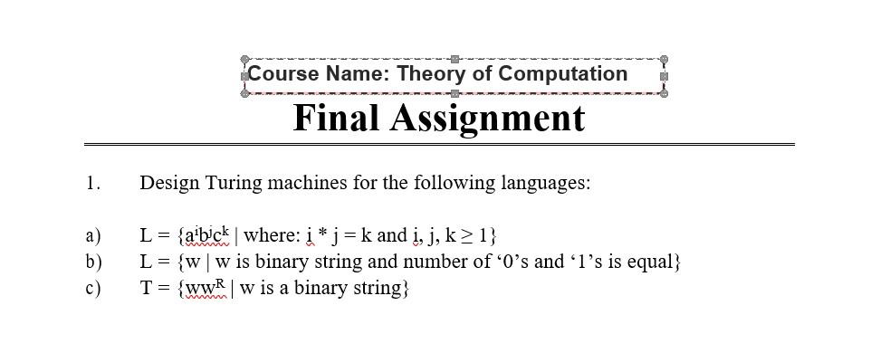 Solved Course Name: Theory Of Computation Final Assignment | Chegg.com