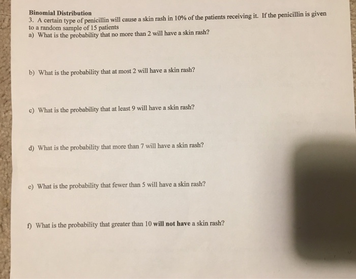 Solved Binomial Distribution 3. A to a random sample of 15 | Chegg.com