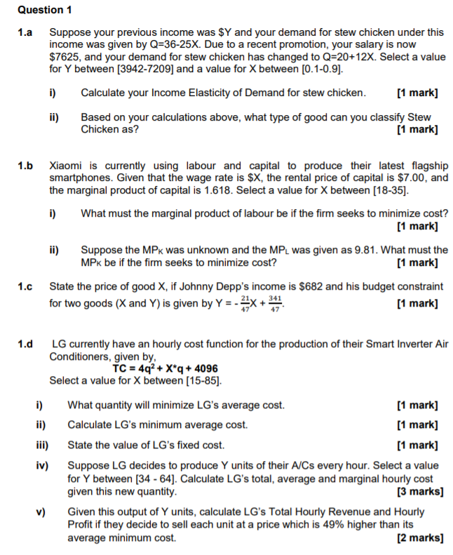 Solved Question 1 1.a Suppose Your Previous Income Was $Y | Chegg.com