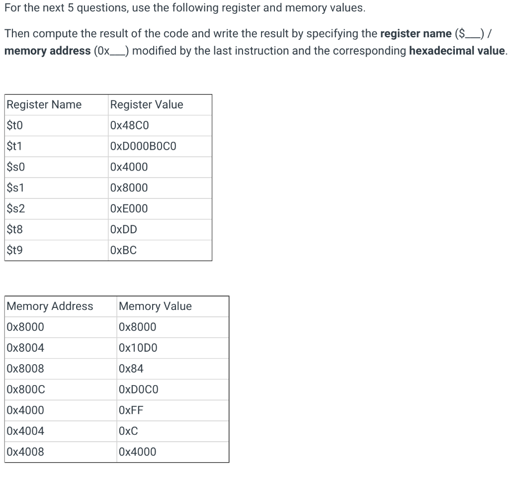 Solved For the next 5 questions, use the following register | Chegg.com
