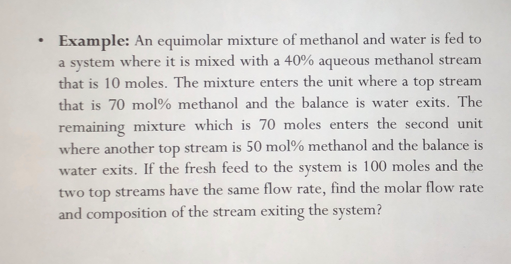 Solved Example: An Equimolar Mixture Of Methanol And Water | Chegg.com