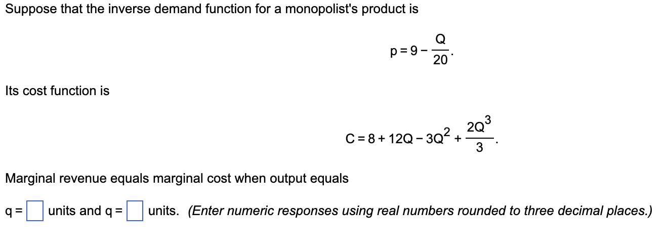Solved Suppose that the inverse demand function for a | Chegg.com