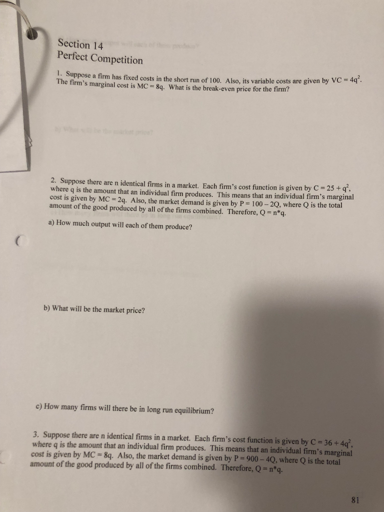 Solved Section 14 Perfect Competition 1. Suppose a firm has | Chegg.com