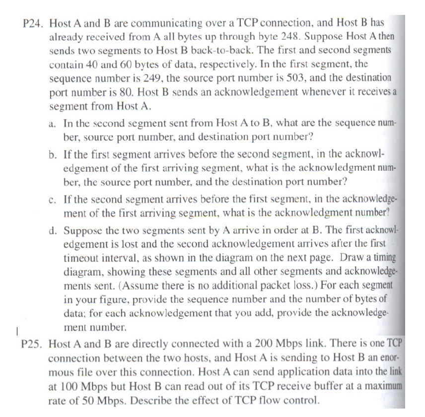 Solved P24. Host A and B are communicating over a TCP | Chegg.com