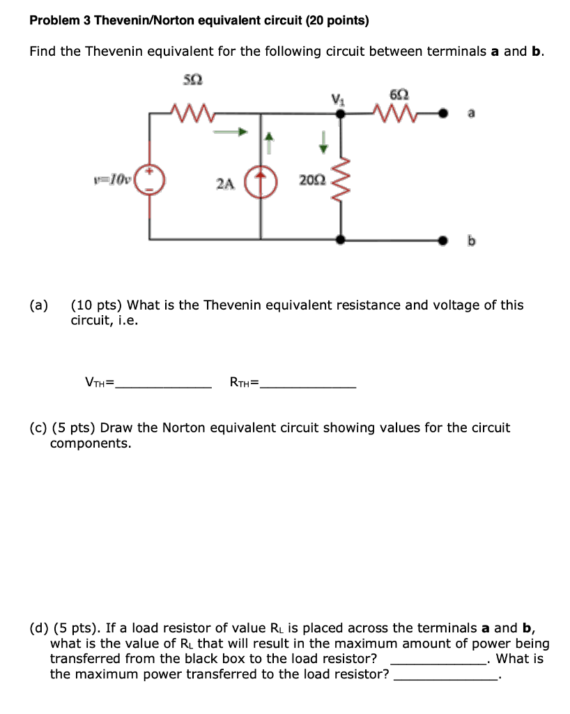 Solved Problem 3 Thevenin/Norton Equivalent Circuit (20 | Chegg.com