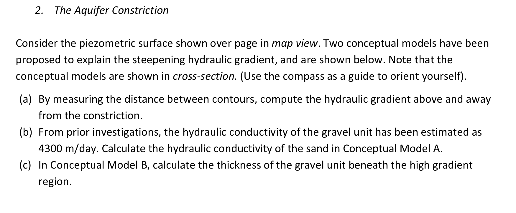 Solved Piezometric surface in map viewConceptual Model B2. | Chegg.com