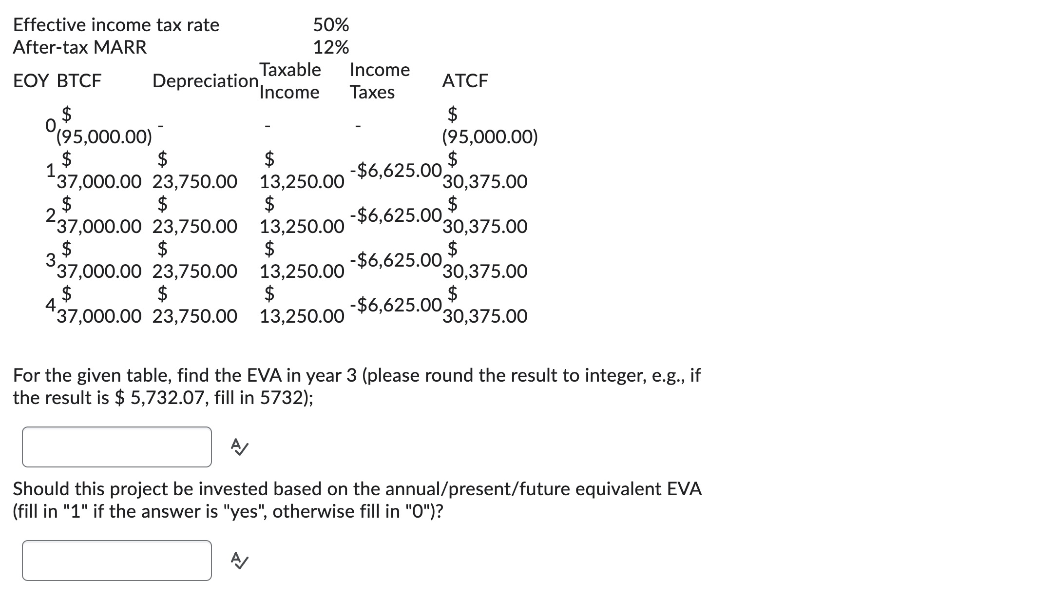 Solved For the given table, find the EVA in year 3 (please | Chegg.com