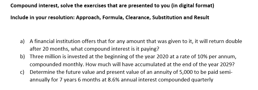 Solved Compound Interest, Solve The Exercises That Are | Chegg.com