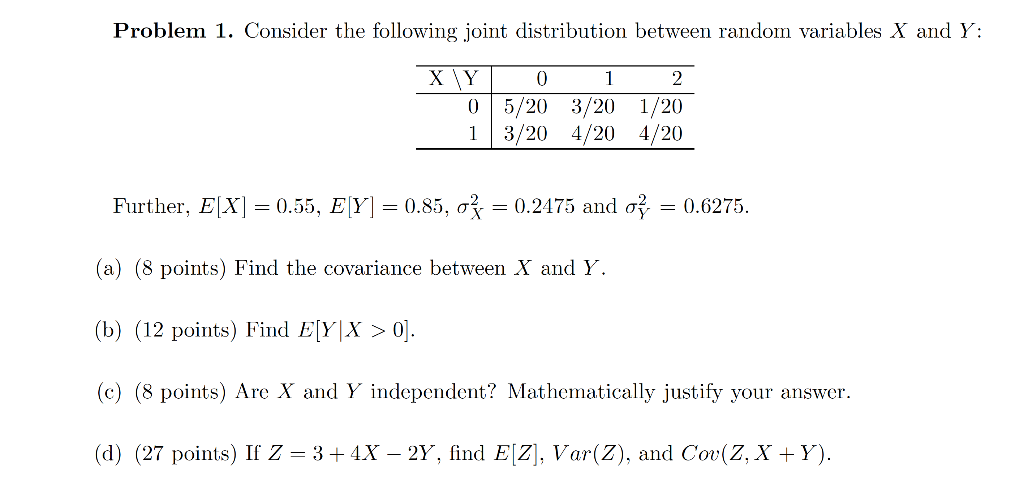 Solved Problem 1. Consider the following joint distribution | Chegg.com
