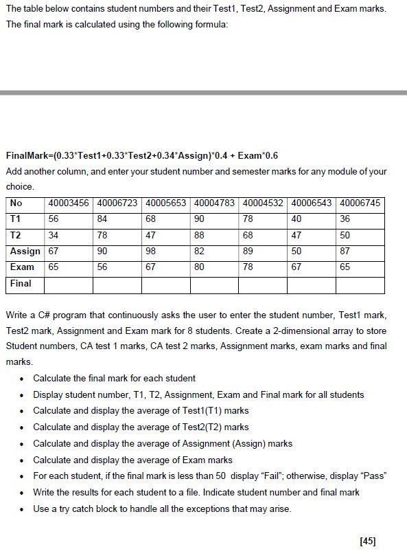 Solved The Table Below Contains Student Numbers And Their | Chegg.com