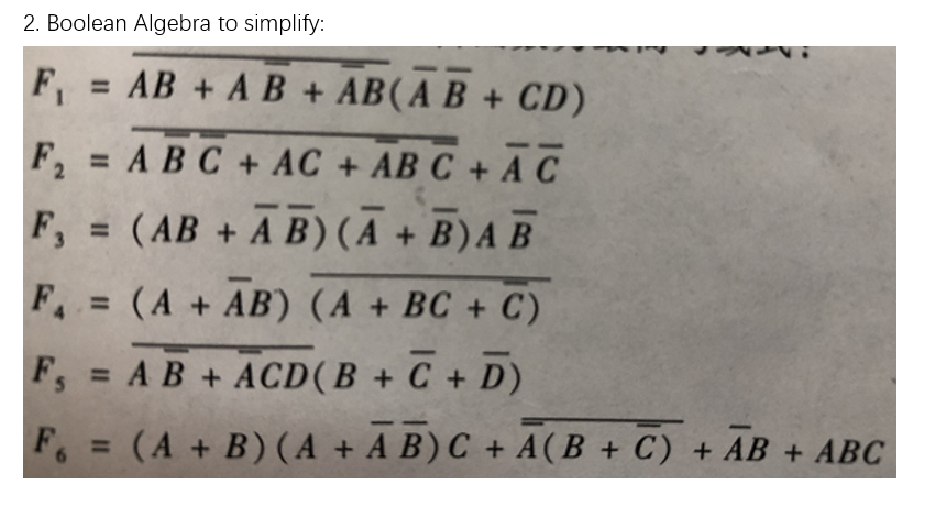 Solved 2. Boolean Algebra to simplify: 1 F, = AB + A B + | Chegg.com