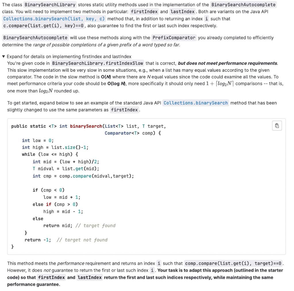 Solved The class BinarySearchLibrary stores static utility | Chegg.com