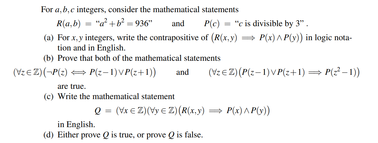 Solved For A,b,c Integers, Consider The Mathematical | Chegg.com