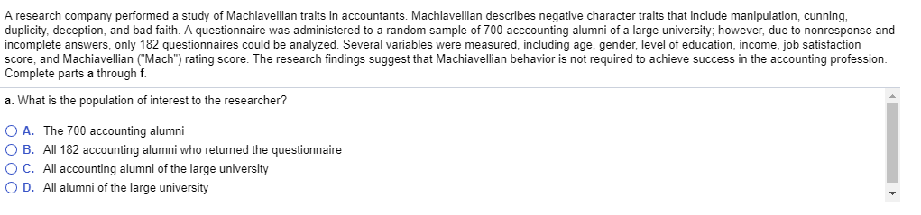 a research company performed a study of machiavellian