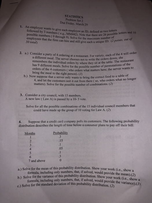 Solved STATISTICS Problem Set 2 Due Friday, March 29 1. An | Chegg.com