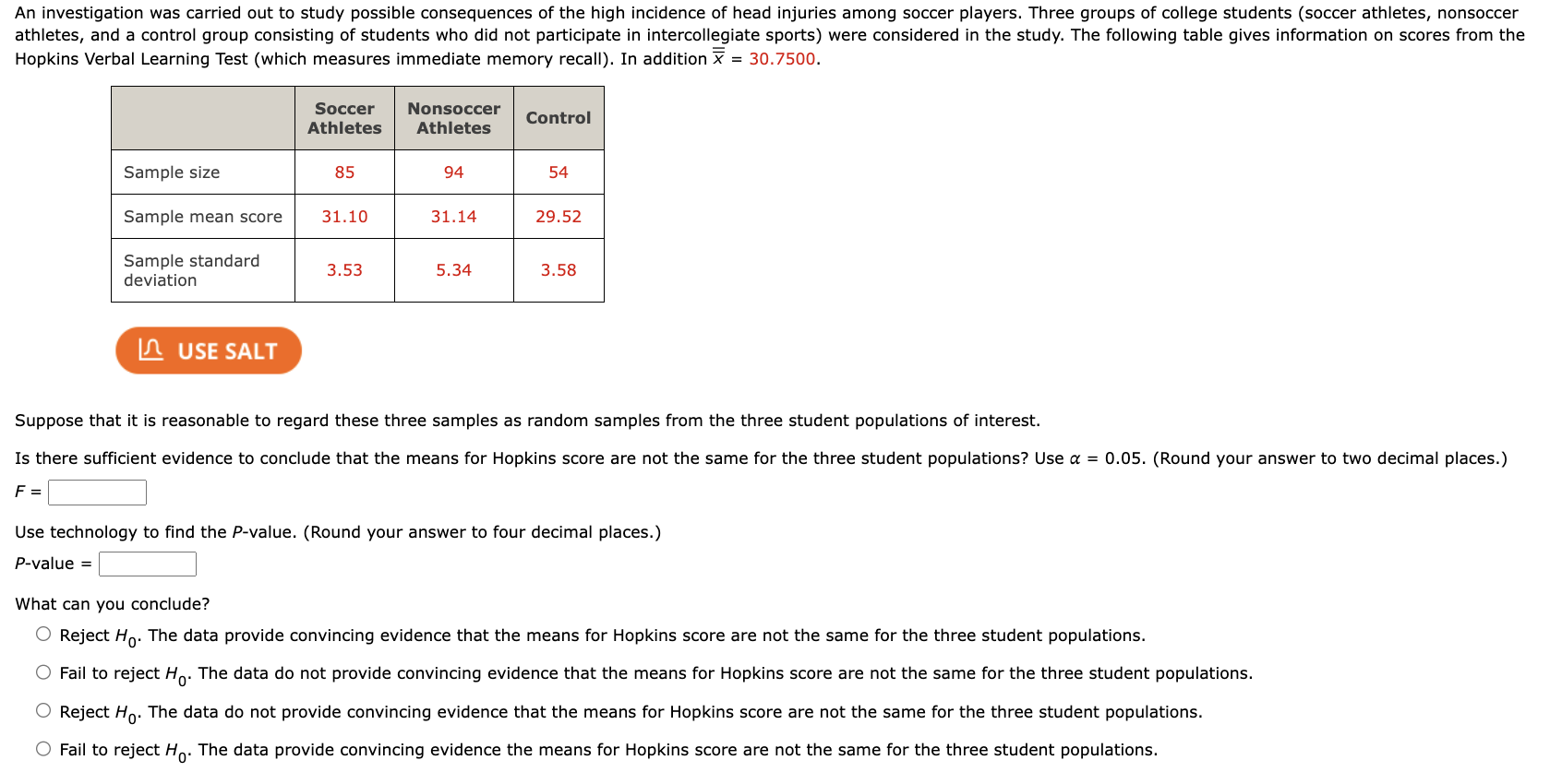 Solved An investigation was carried out to study possible | Chegg.com