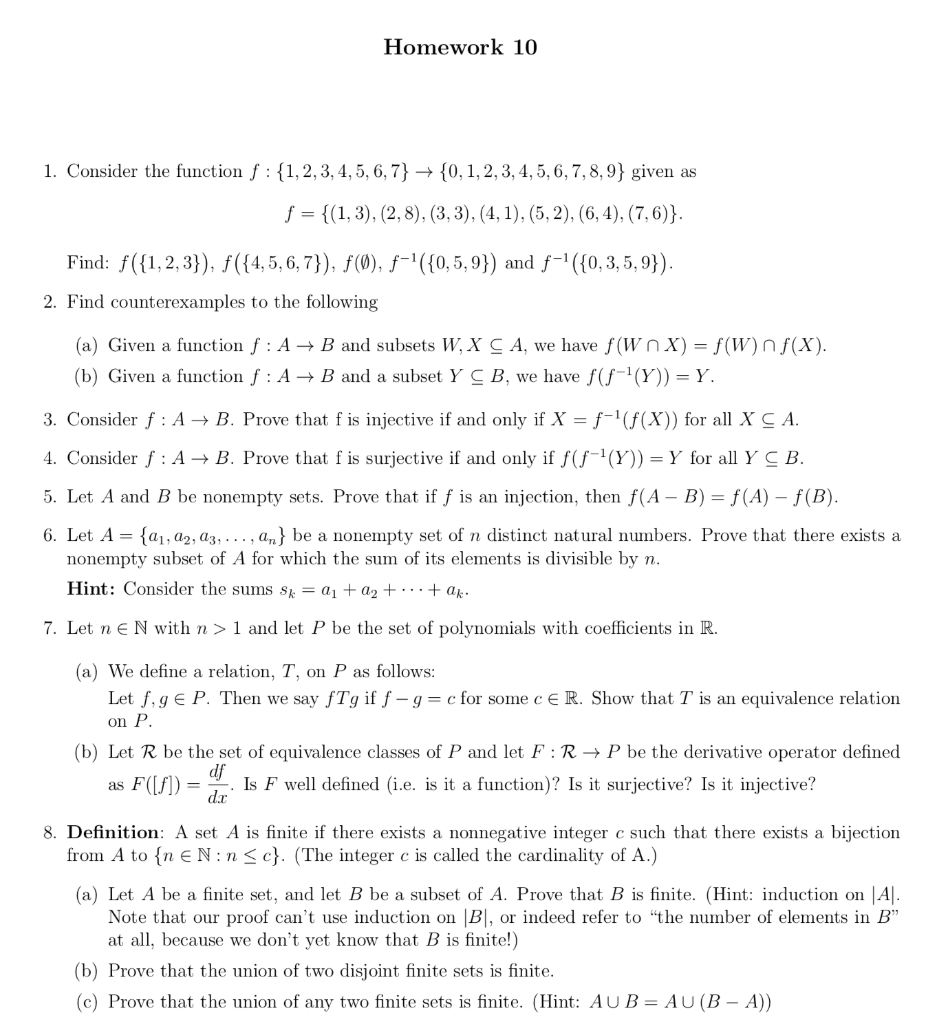 Solved Homework 10 1 Consider The Function F 1 2 3 Chegg Com