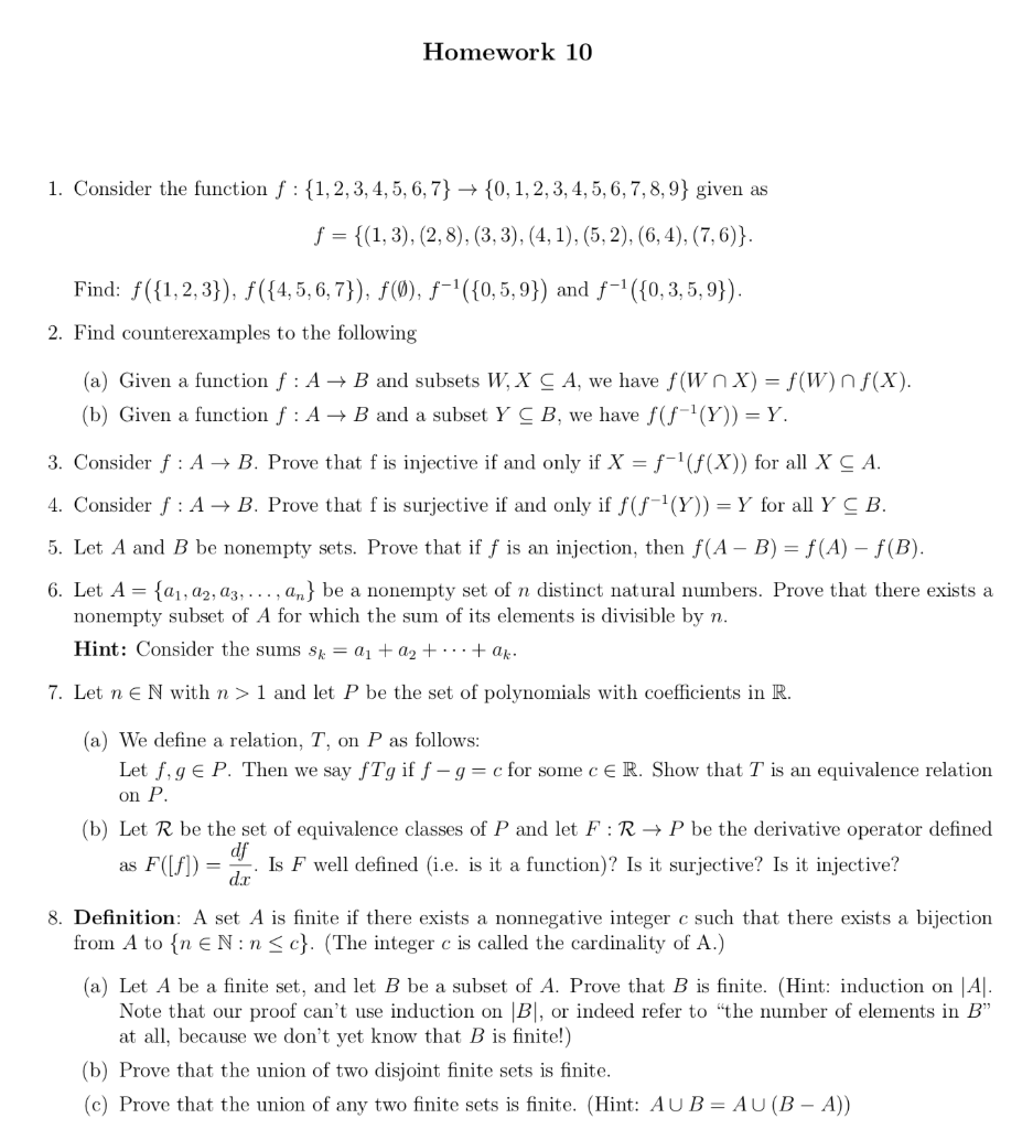 Solved Homework 10 1 Consider The Function F 1 2 3 Chegg