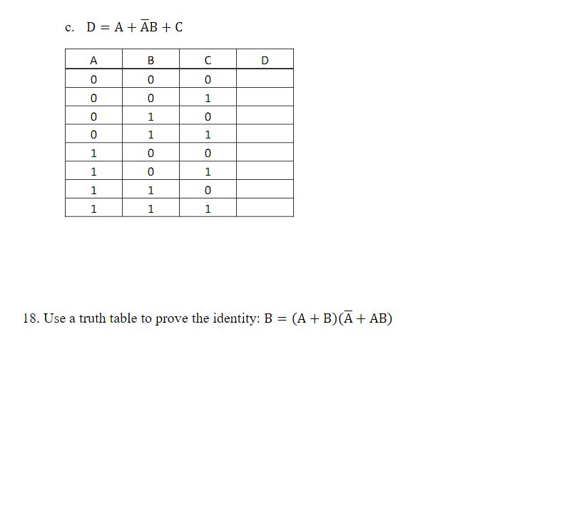 Solved 18. Use a truth table to prove the identity: B (A t | Chegg.com