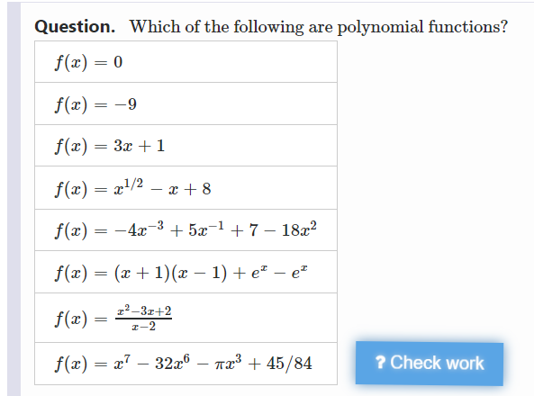 Solved Question. Which of the following are polynomial | Chegg.com