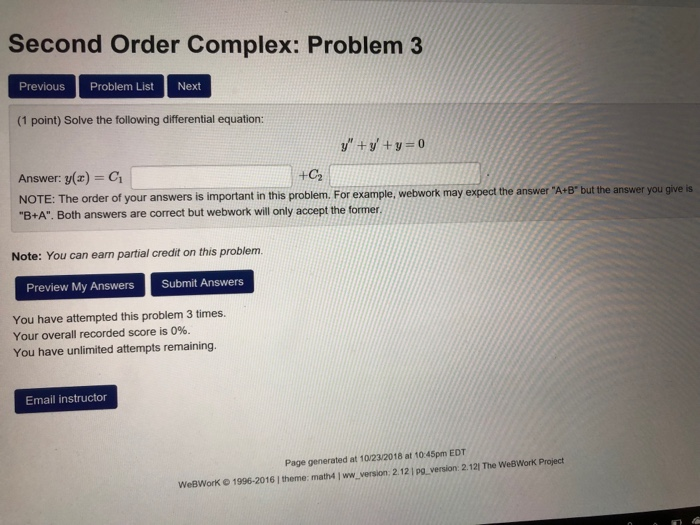 Solved Second Order Complex: Problem 3 PreviouS Problem List | Chegg.com