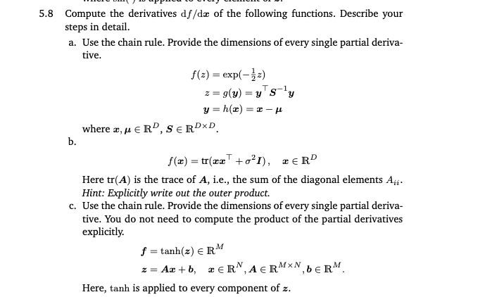 Solved 5 8 Compute The Derivatives Df Dx Of The Following Chegg Com