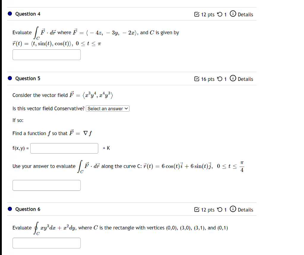 Solved Evaluate ∫cf⋅dr Where F −4z −3y −2x And C Is Given