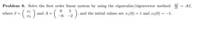 Solved Problem 8. Solve The First Order Linear System By | Chegg.com