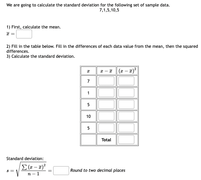 Solved We are going to calculate the standard deviation for | Chegg.com