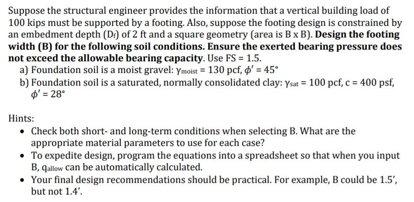 3. The bearing capacity of shallow foundations i.e. | Chegg.com