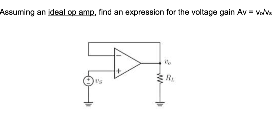 Solved Assuming an ideal op amp, find an expression for the | Chegg.com
