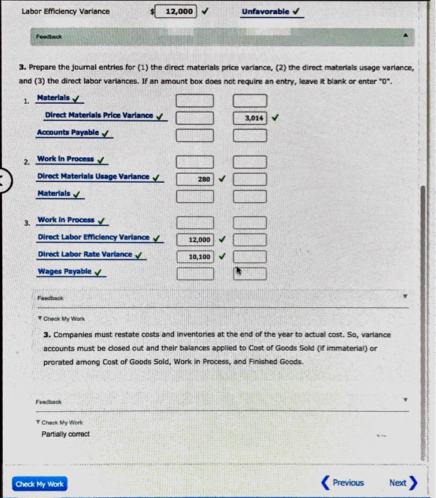 Solved Direct Labor and Direct Materials Variances, Journal