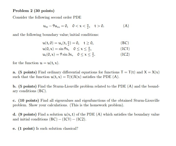 Solved Problem 2 (30 points) Consider the following second | Chegg.com