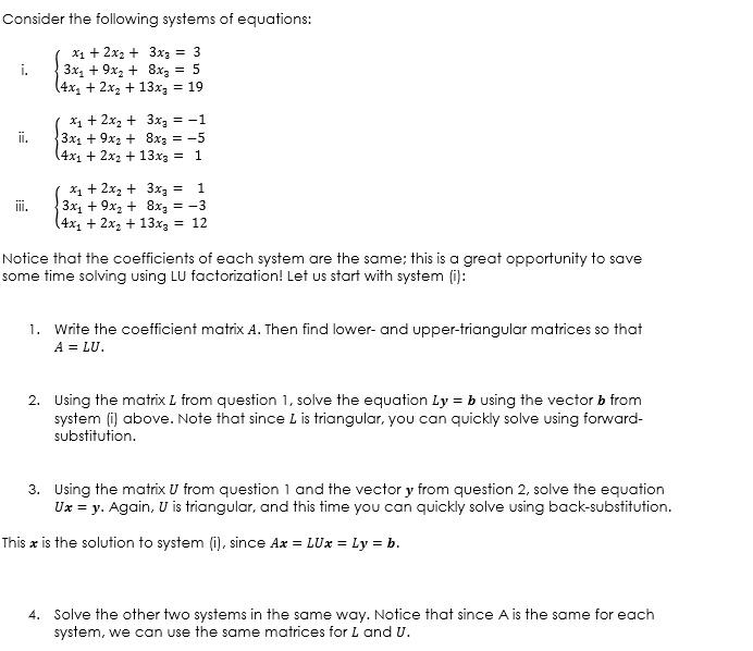 Solved Consider the following systems of equations: i. ( x1 | Chegg.com