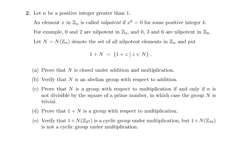 Solved 2. Let n be a positive integer greater than 1. An | Chegg.com