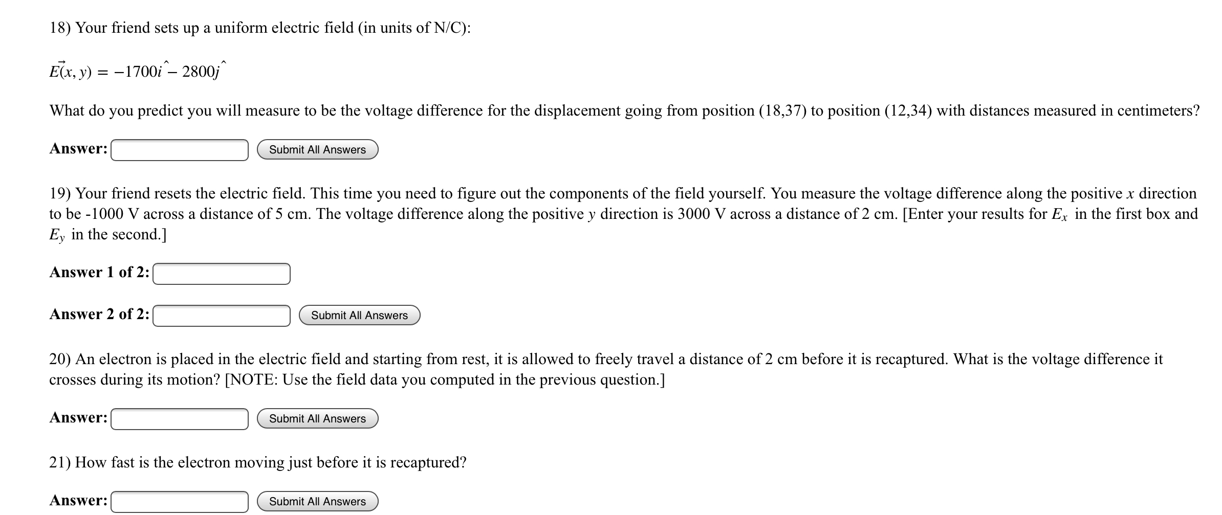 Solved 18) Your friend sets up a uniform electric field (in | Chegg.com