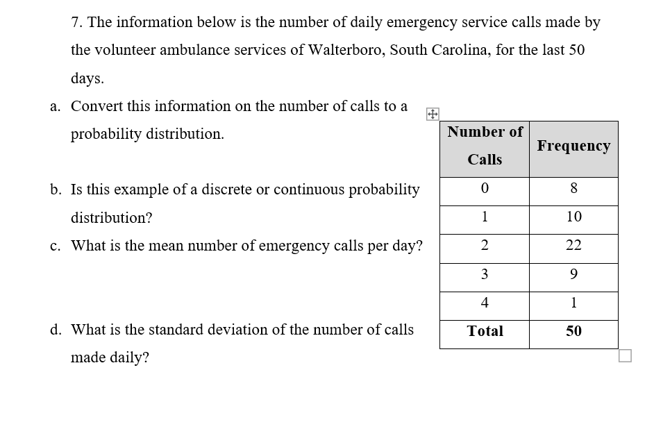 Solved 7. The information below is the number of daily