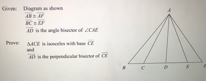 Solved Given: Diagram as shown AB =AF BC EF AD is the angle | Chegg.com