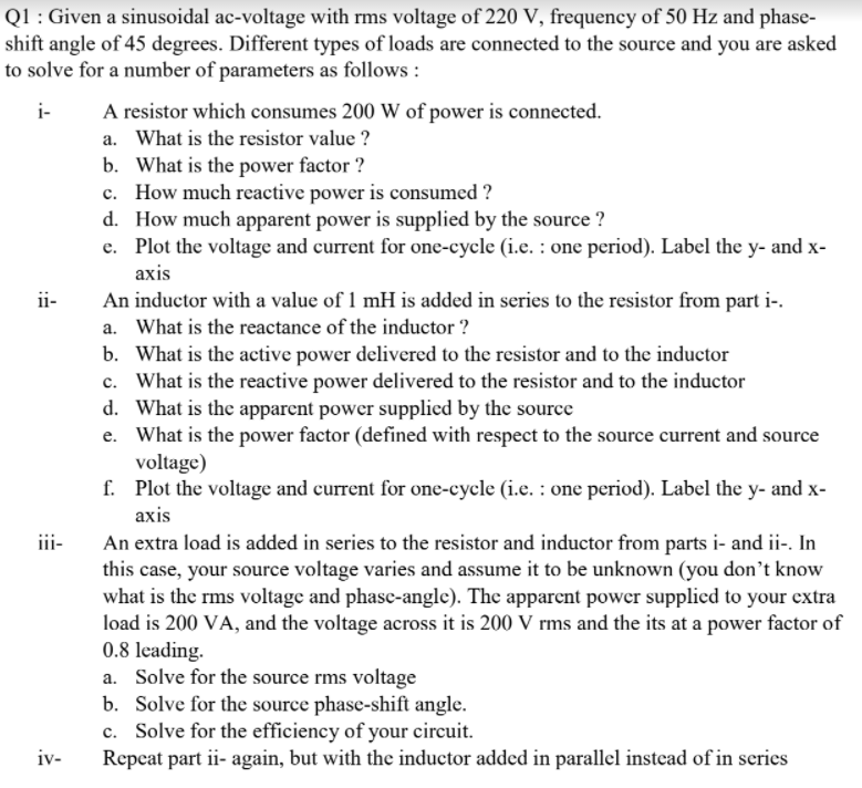 Solved Q1 : Given a sinusoidal ac-voltage with rms voltage | Chegg.com
